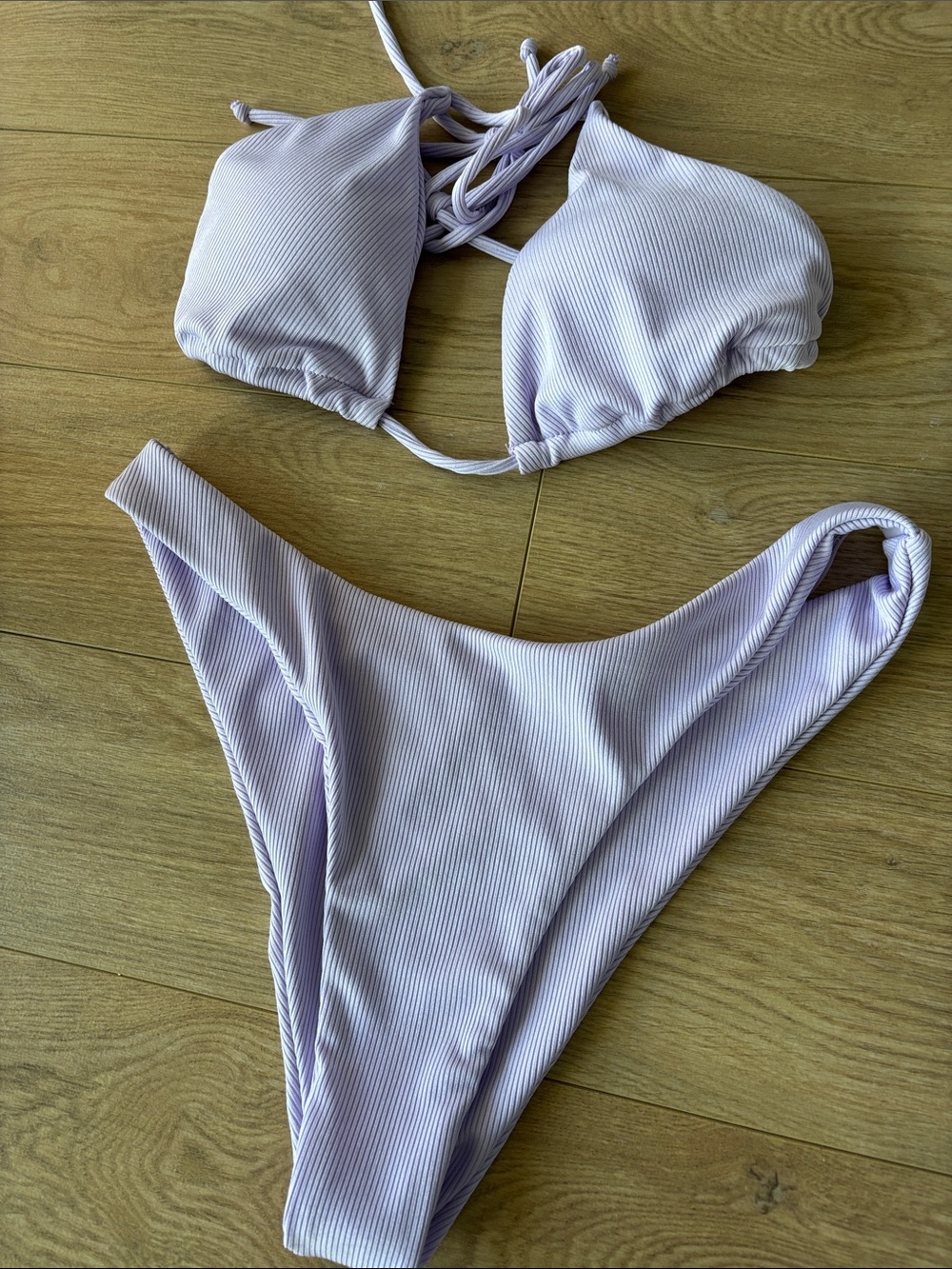 SHEIN Lavender Ribbed Triangle Bikini Set